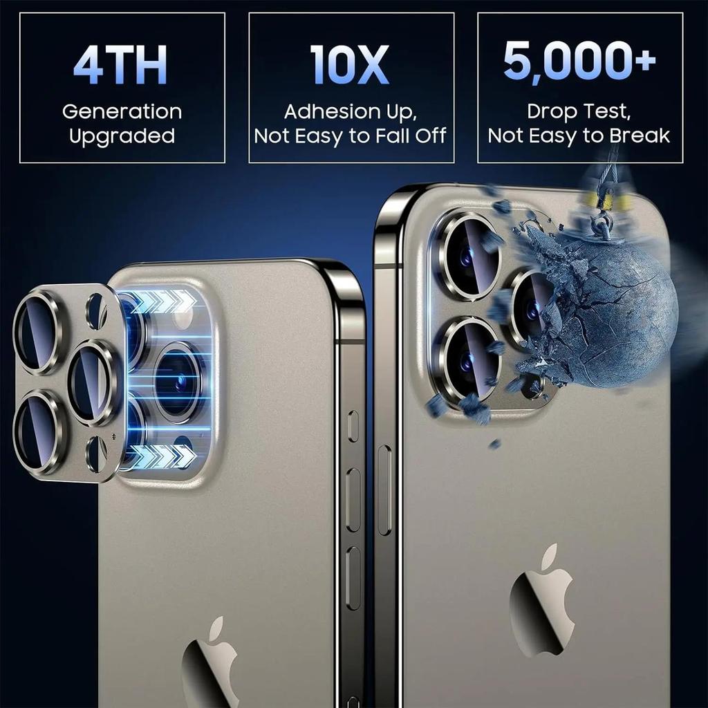 Titanium Metal Camera Lens Protector Cover for iPhone 16 Pro Max 15 Pro 14 Plus 16 Apple Camera Tempered Glass Screen Protection