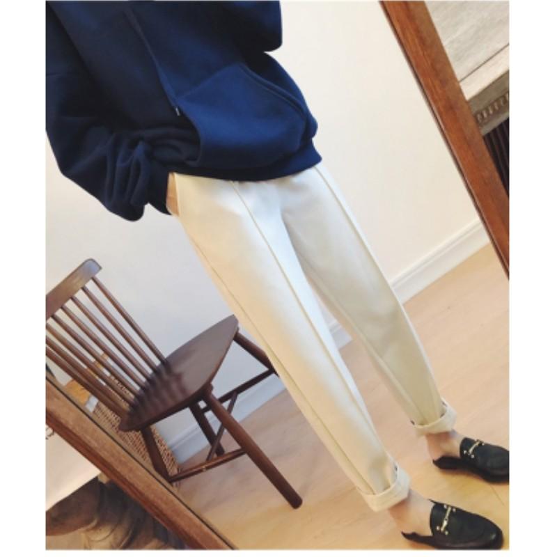 Women's Autumn and Winter Tweed Warm Nine-minute Pants Solid Color Loose Casual Pants