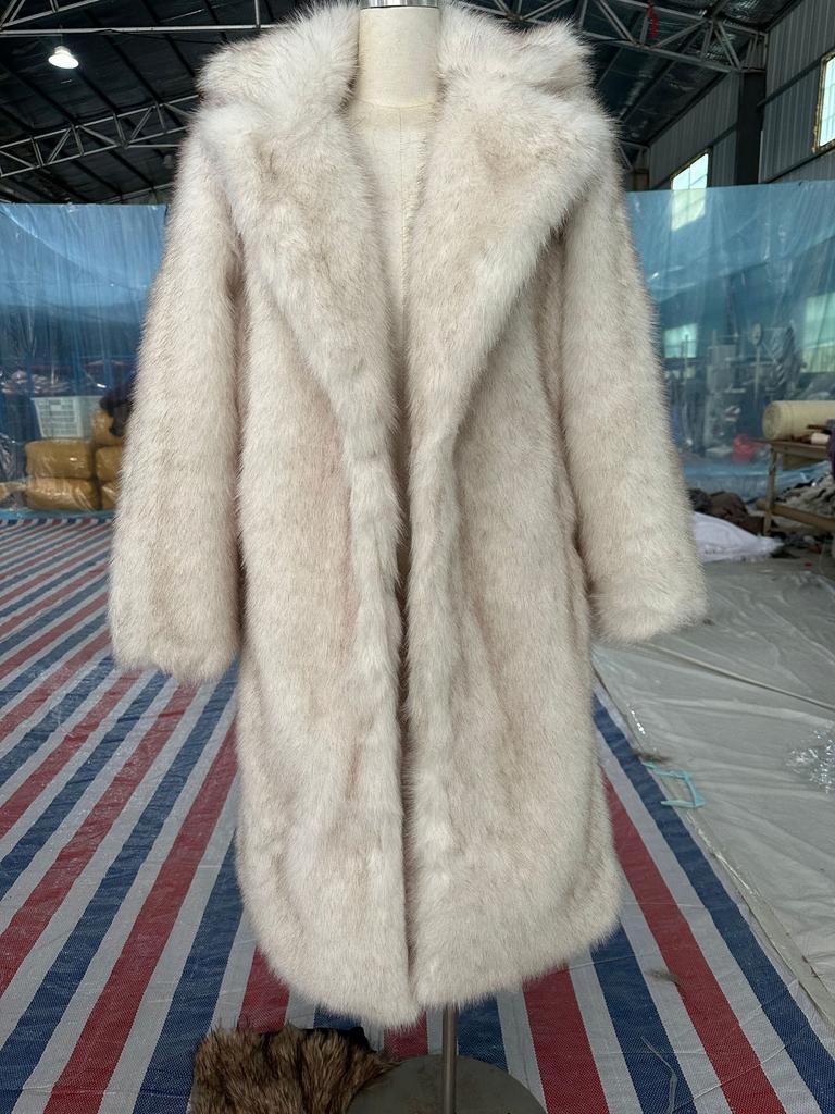 Europe and the United States hot autumn and winter artificial wool extended coat women's suit collar fur jacket