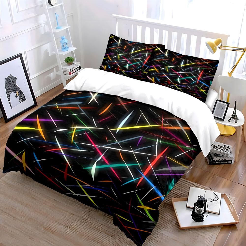Multicolored neon light streaks. Bedding sets Duvet cover sets Duvet covers Pillowcases(1*Duvet Cover 2*Pillowcases without duvet insert)
