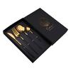 Messer, Gabel und Löffel, Geschenkbox, Edelstahl, Spiegel, Geschirr, Titan, vierteiliges Set aus schwarzem Löffel-Set