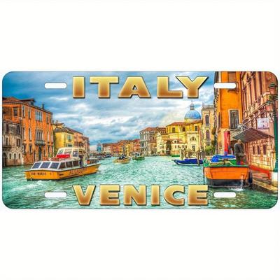 Vintage Venice Grand Canal Italy Metal Wall Art License Plate - Weather-Resistant Aluminum Sign with Pre-Drilled Holes, Clas