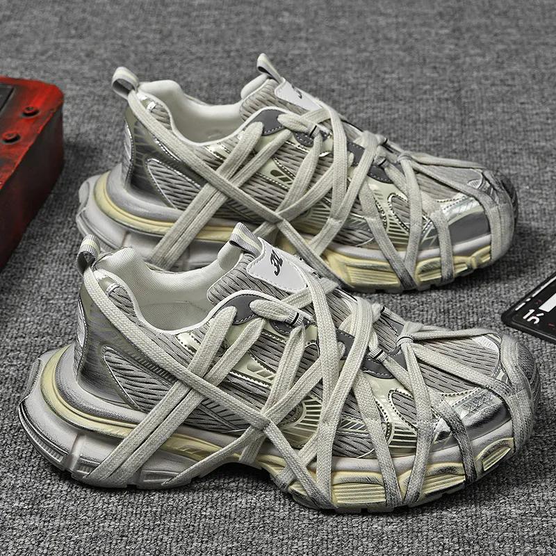 Men's Lace Up Street Sneakers Niche Thick Splicing Mixed Color Sports Shoes Arrival Vulcanization Shoes