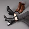 Comfortable Thick Heel Short Boots Autumn and Winter New High Heel Bare Boots Velvet Square Head Black Thin British Martin Boots