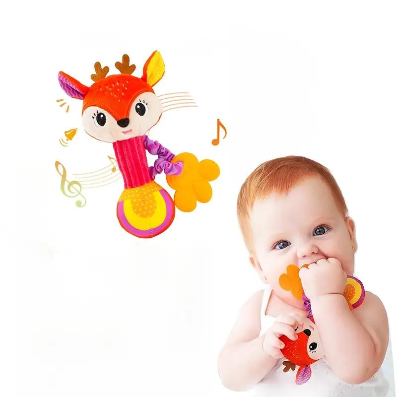 Plush Baby Teether and Rattle Toy with Hand Grip - Educational and Soothing Crib Mobile for 0-1 Year Olds