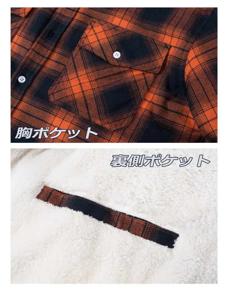 TACVASEN Check Long Winter Soft Casual Chest Walking Size 2XL Men's Sweatshirt, Sleeve, Stretchy, Jacket, Fleece, Travel, Shirt, Pocket, Wear, Orange,