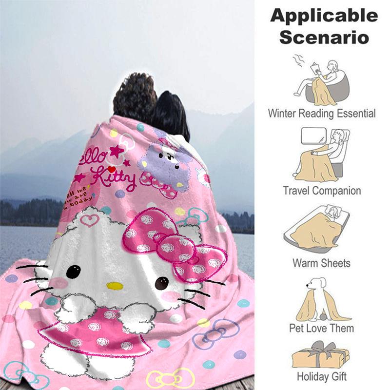 1pc Whimsical Journey Hello Kitty's Adventure Super Soft Flannel Blanket, Great for Bed, Sofa, Chair, Camping, Living Room, Office and Gift Giving, Na