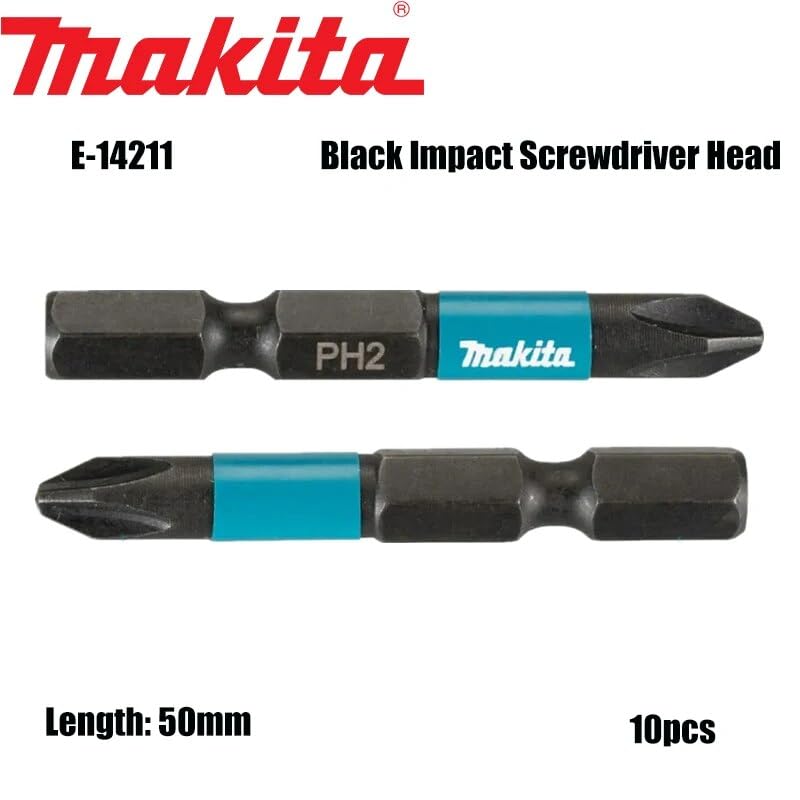 Makita Impact Driver Hex 13mm Groove Bits, 50mm, 10-Piece Set, E-14211, Shank, 6.35mm Shank, [Used]