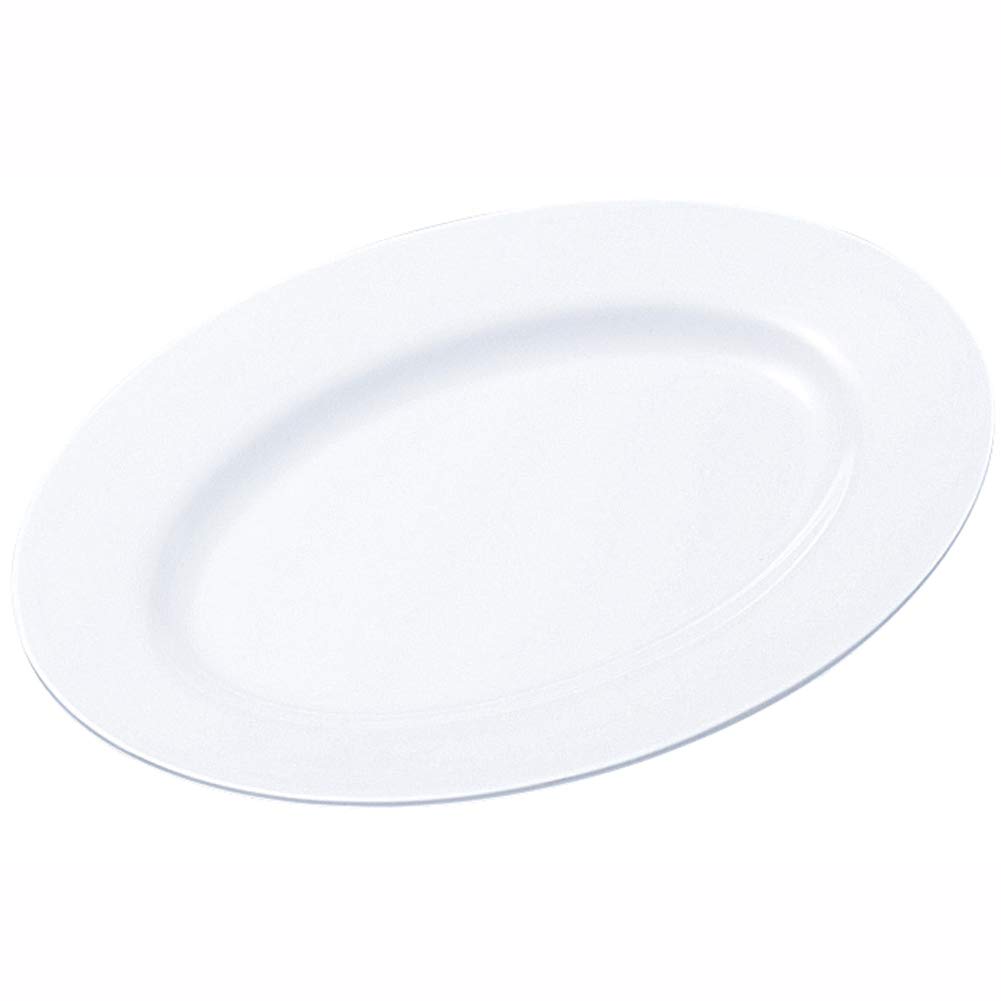 Nagao Unbreakable White Oval Plate with Made in 38A White Rim, 25cm, Japan, No.