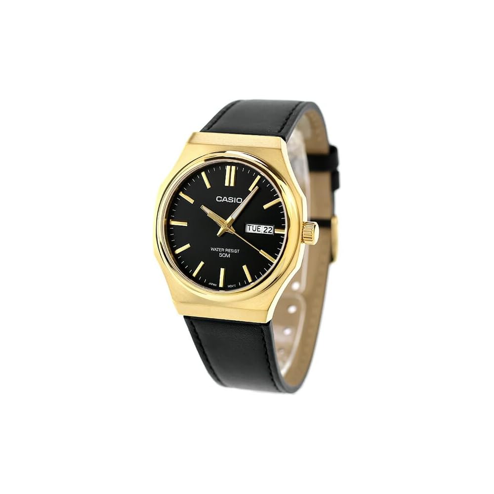 Casio Cheap Casio Standard Quartz Watch MTP-E735GL-1AV Unisex Black Leather Band Water Resistant