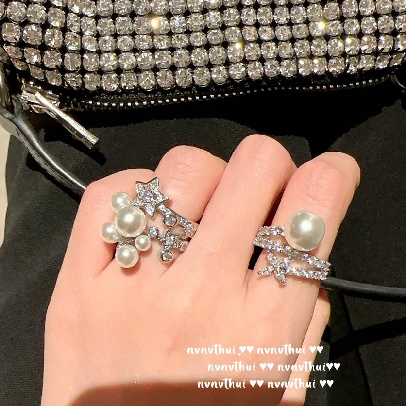 Bubble Mapei Pearl Star Jewel Ring, Mermaid Tears, 18K Gold Plated, Lady Flower Zircon Pearl Ring