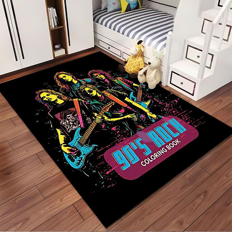 90s Rock Band Art Carpet suitable as a non-slip mat for the living room or bedroom sofa
