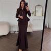 Cross-border Foreign Trade European Beautiful Woman Autumn 2026 New Stand-up Collar Ruffle Edge Waist Top Suit Slim Fish Tail Suit