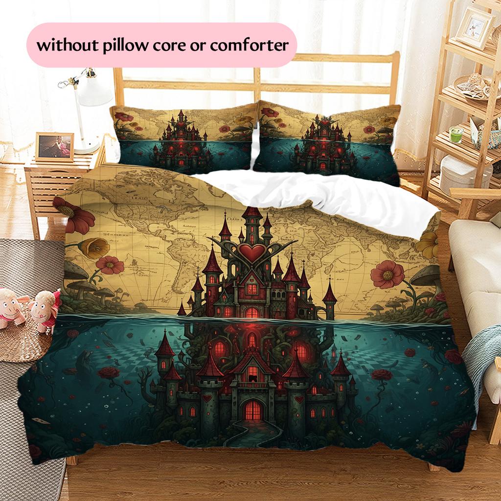Ocean Fantasy Castle Pattern Bedding Quilt Set  Home Decoration  Gift (1 * Duvet Cover + 2 * Pillowcase  Without Core)