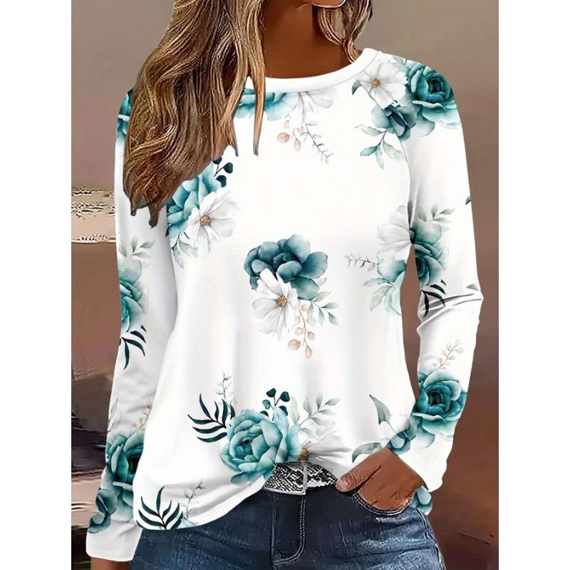 Women's 3D Printed Floral Print T-shirt Fashion Long Sleeve Round Neck Regular Tops Holiday Weekend Spring Autumn