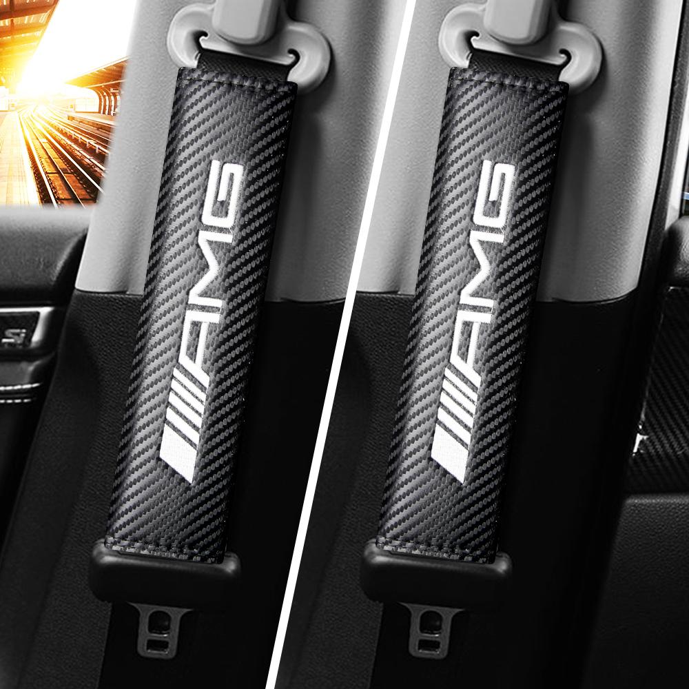 Carbon Fiber Leather Car Seat Belt Cover Shoulder Pad Neck Protection for Mercedes benz AMG C E S GLE CLC Class W204 W203 W205