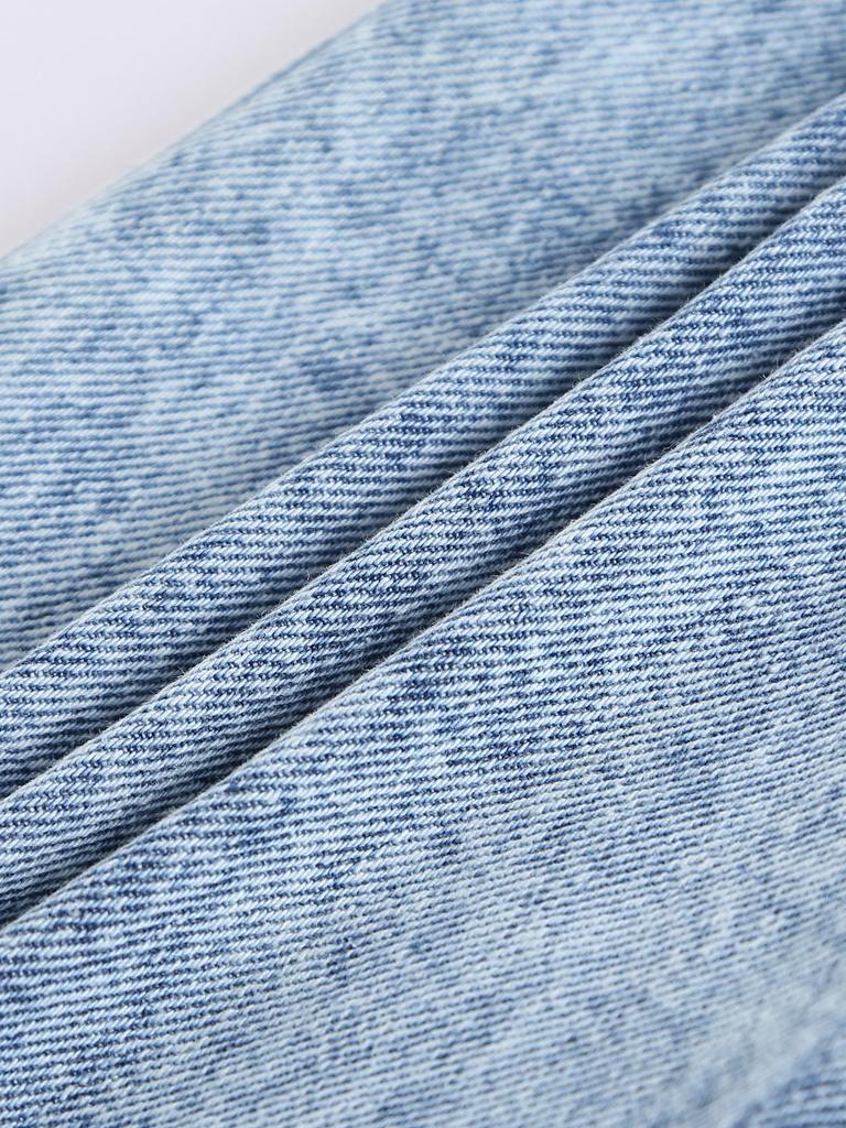 Girls' 2-Piece Casual Outfit: Cute & Comfortable Snowflake-Wash Denim Shirt-Jacket with Large Bow Collar and Loose Straight-Leg Jeans
