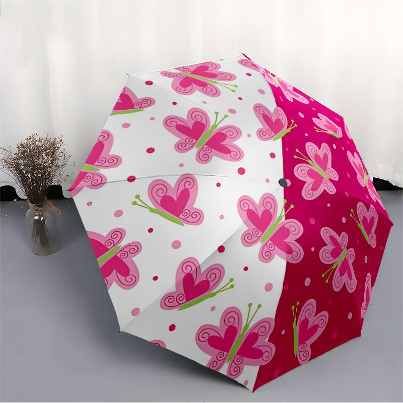 1pc Butterfly Pattern Automatic Opening/Closing Folding Umbrella with 8 Ribs, Plastic Handle, Windproof Portable Sunshade Umbrella yy251222194
