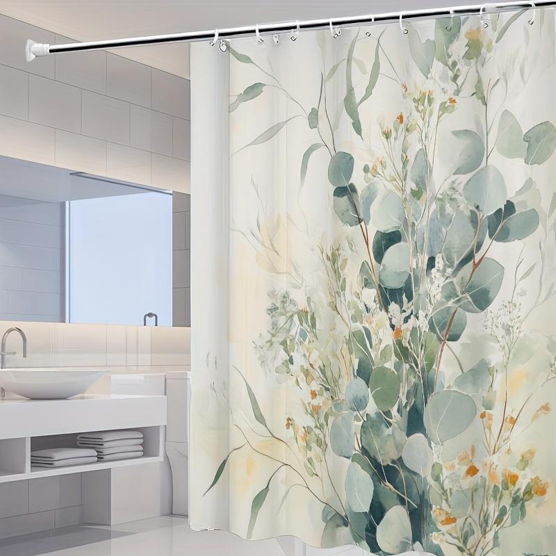 1Pc Eucalyptus Leaf Shower Curtain Set With Hooks, Hd Printing, Easy To Clean, Hole-Free Installation, Bathroom Decoration