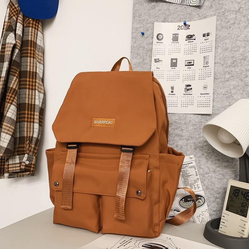 Nylon Harajuku Double Shoulder Backpack With Laptop Pocket For Casual Daily Use коричневый