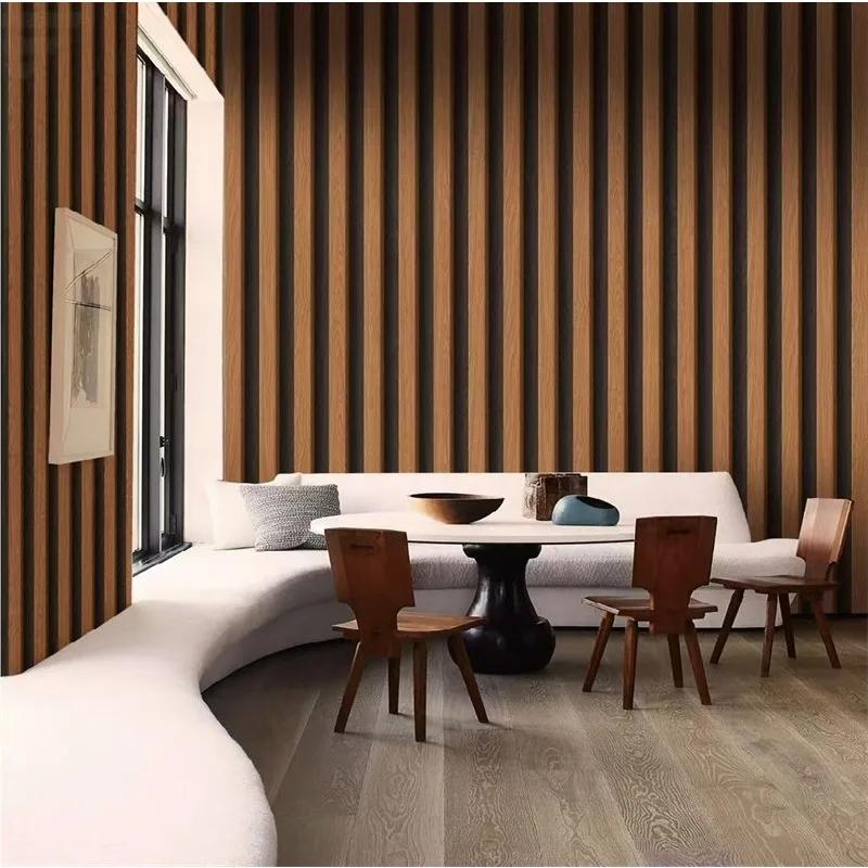 3D Retro Imitation Grille Wood Grain Wallpaper Living Room Background Wall Restaurant PVC Personalized Wallpaper