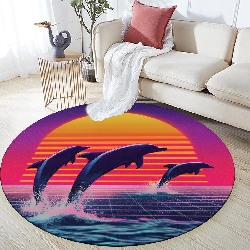 Whale and Dolphin Pattern Round rug,Carpet Rug for Living Room Bedroom Sofa Playroom Decor,Non-slip Floor Mat,Holiday Gifts and Birthday Gifts.