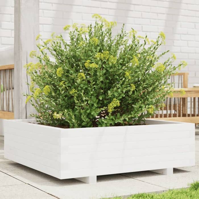 VidaXL Jardinière blanc 80x80x26,5 cm bois de pin massif, jardinière d'extérieur, bac à fleurs, boîte à plantes, jardinière 847309