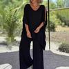 Boho Damen lockeres zweiteiliges Set lässiger Pullover-Top mit kurzen Ärmeln