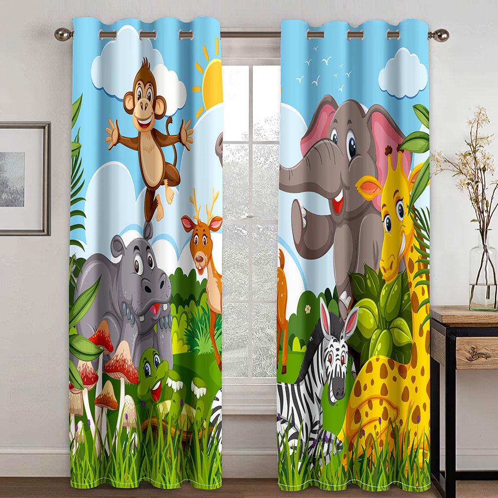 Cartoon Funny Elephant Dinosaur Tropical Forest Kids Window Curtains For Living Room Bedroom Bathroom Kicthen Door Home Decor