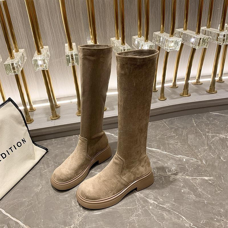 Suede Boots 2025 Autumn and Winter New Fashion Versatile Boots Retro High Boots Velvet Elastic Knight Boots Women