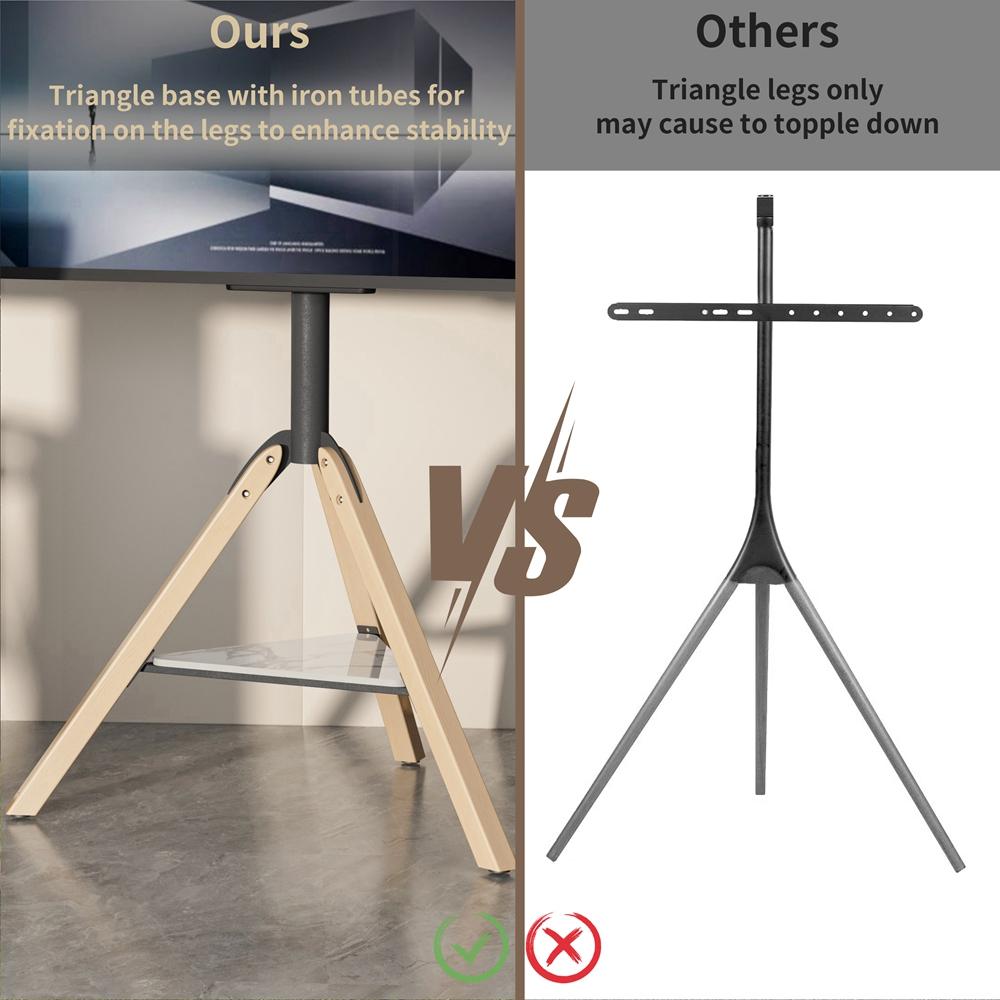 Corner TV Floor Stand with Sintered Stone Shelf Height Adjustable Tripod TV Mount for 40-75 Inches
