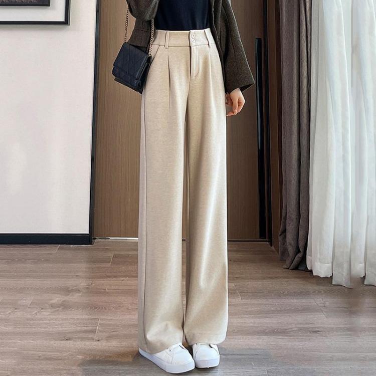 

Women High Waisted Woolen Pants Autumn Winter Thick Wide Leg Draping Trousers Outside Wear XXXXL