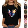 3/4 Sleeve Tops For Women T-Shirt Casual  Print Tops T Shirt Round Neck Pullover Blouse
