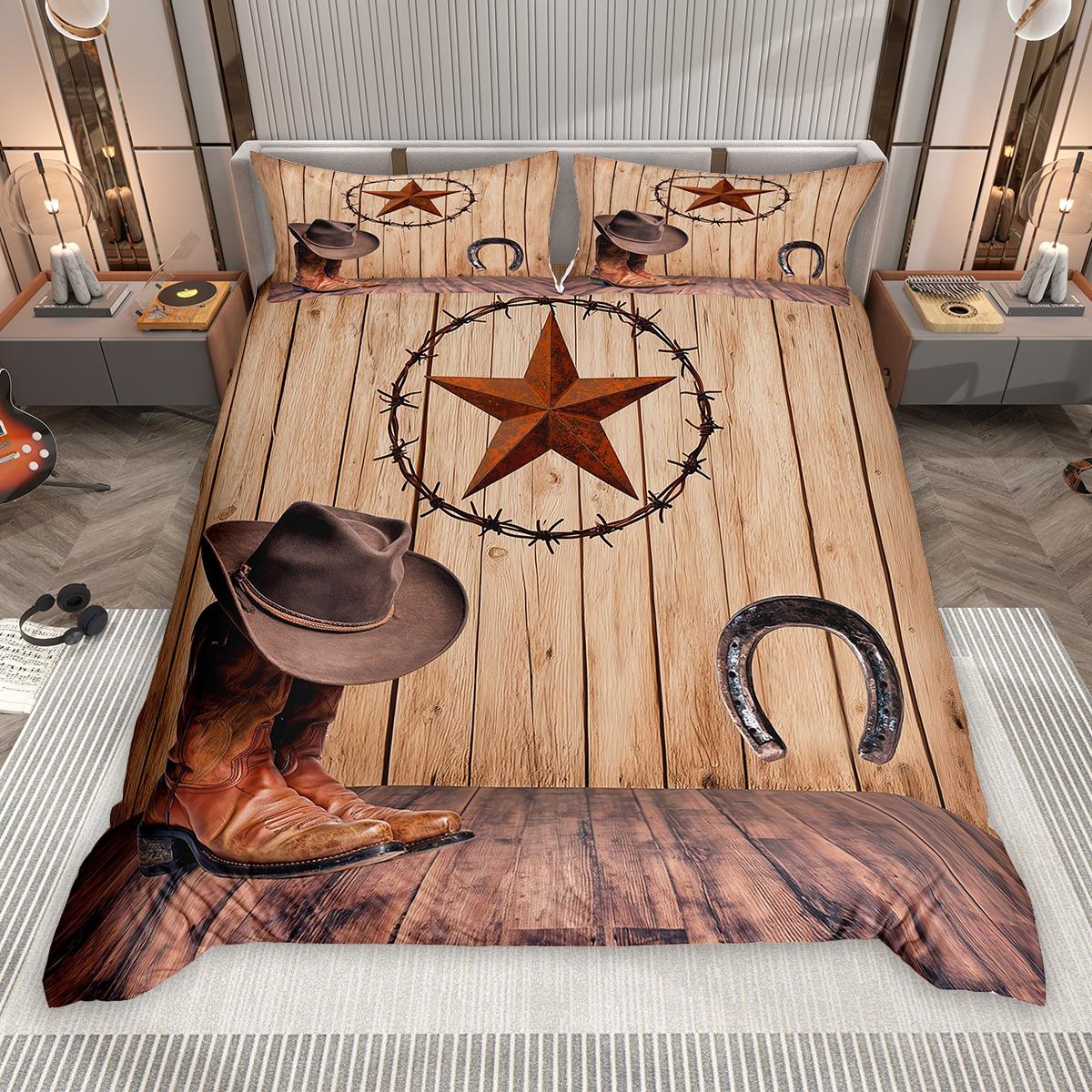 

Комплект пододеяльника Homewish Southwestern Cowboy Cowgirl 2 шт./3 шт., Постельное белье в деревенском стиле со звездой Техаса, Комплект чехла для одеяла с ретро шляпой и сапогами DE XS 100x135cm 2pcs&set