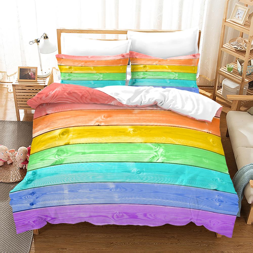 Rainbow Unicorn Duvet Cover Set With Pillowcase King Queen Full Size Polyester Comforter Cover Bedding Set For Kids Girls Boys