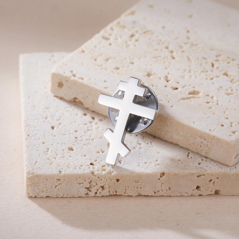 Dawapara Stainless Steel Orthodox Cross Women's Brooches Lapel Pin Religious Christian New Year Gift Minimalism Jewelry