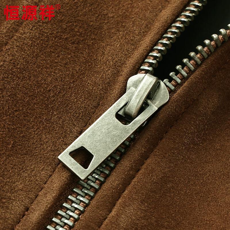 Hengyuanxiang Men's Suede Leather Baseball Collar Jacket
