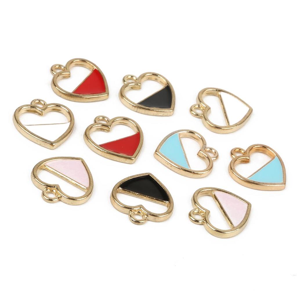10Pcs 15x16mm Heart Shape Metal Alloy Enamel Charm Pendant Beads for DIY Jewelry Findings