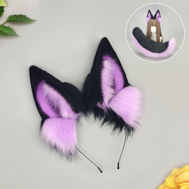 Handmade Cosplay Wolf Ears Headband Tail Set Adults Anime Costume Accessory Black Themed