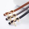 1Pc Women's Solid Color Metal Buckle Skinny Ladies Dress Thin Waistband Waist Belt PU