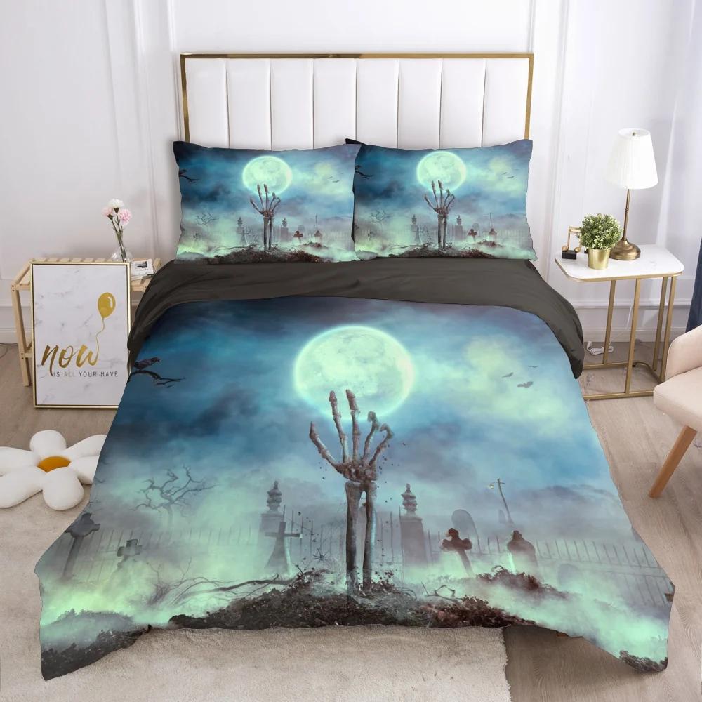 Cartoon Halloween King Queen Duvet Cover Horror Eyes Grimace Bedding Set for Children Boys Girls Scary Night Theme Quilt Cover