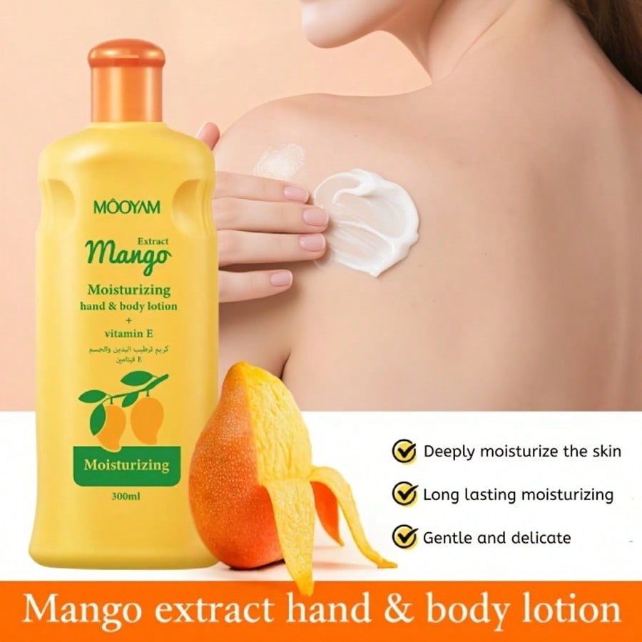 1pc 300ml Mango Body Lotion, Large Capacity, Reduces Wrinkles, Fine Lines And Spots, Moisturizes The