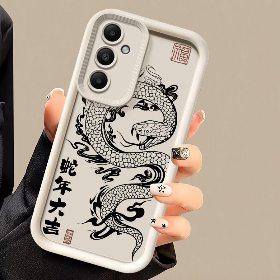 Phone Case for Samsung Galaxy A16 A34 A12 A14 A32 A23 A26 A56 A15 A51 A73 A53 A54 Soft Cover Shell Black Dragon Snake