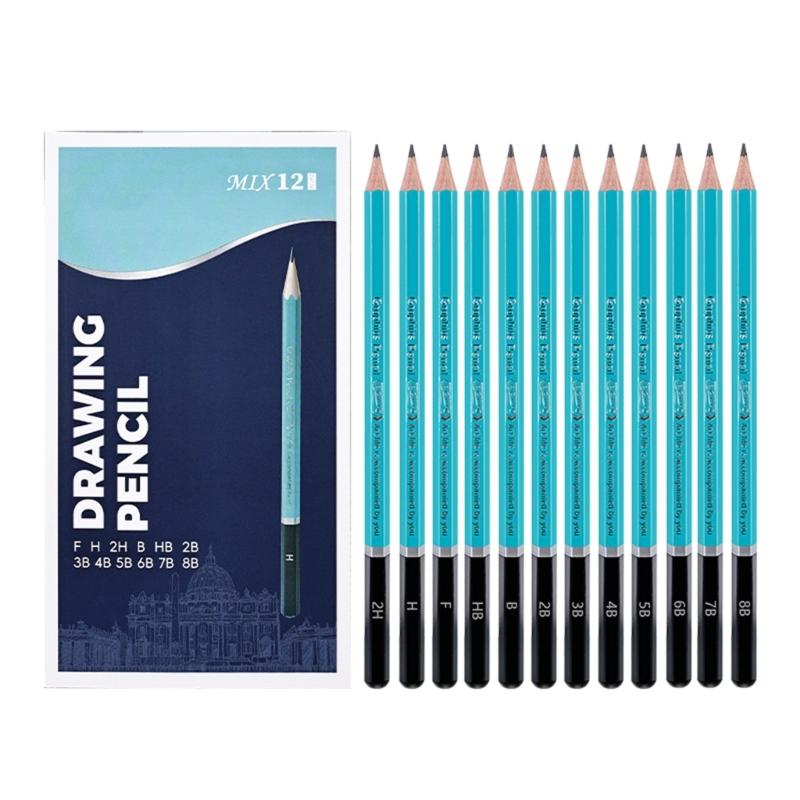 12Pieces Mixed Hardness Drawing Pencils Set Wood Handle Sketch Pencils For Sketching Shading And Art Drawing Project