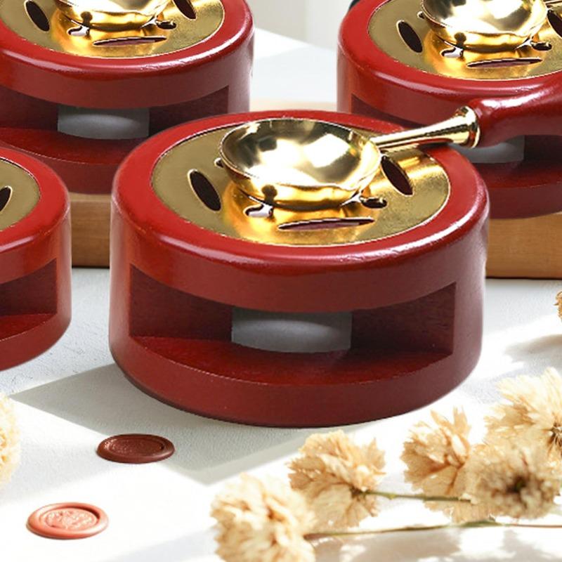 1set Wooden Paint Melting Pot Spoon Handle Spoon Wax Pad Kit Wax Heater Matching Stove Small Set Fire Paint Seal Accessories