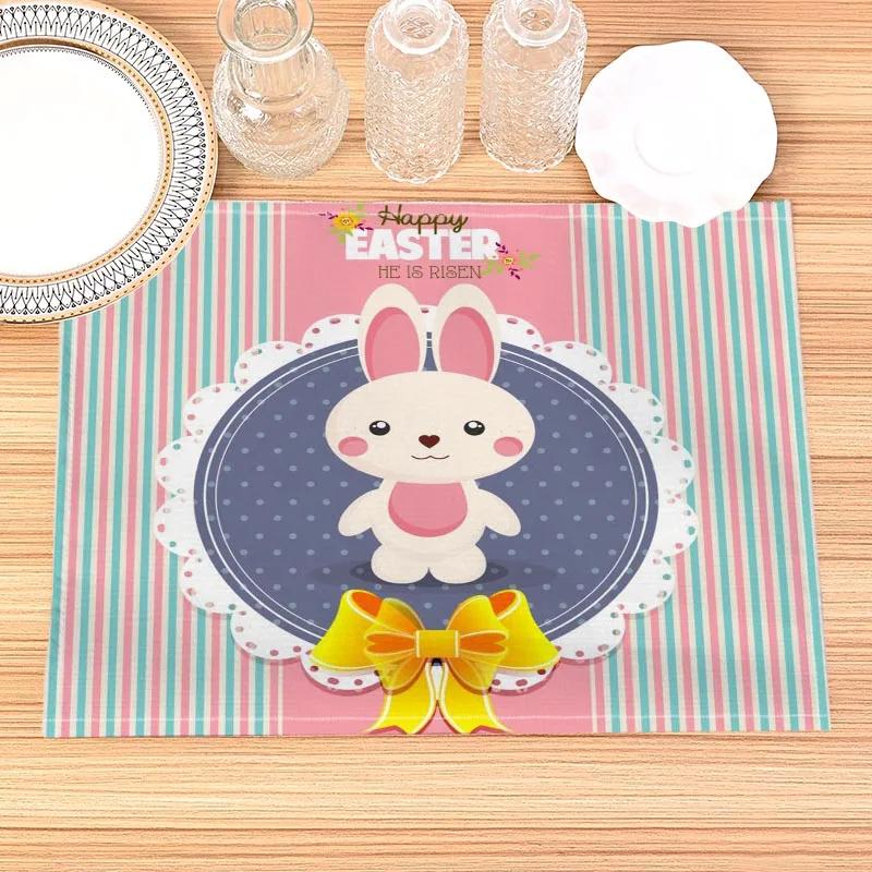 

Easter Bunny Pattern Placemat Cotton Linen Fabric Table Mats Family Dinner Tableware Kitchen Size 30X45 cm Table Mat 2pcs 30x45cm