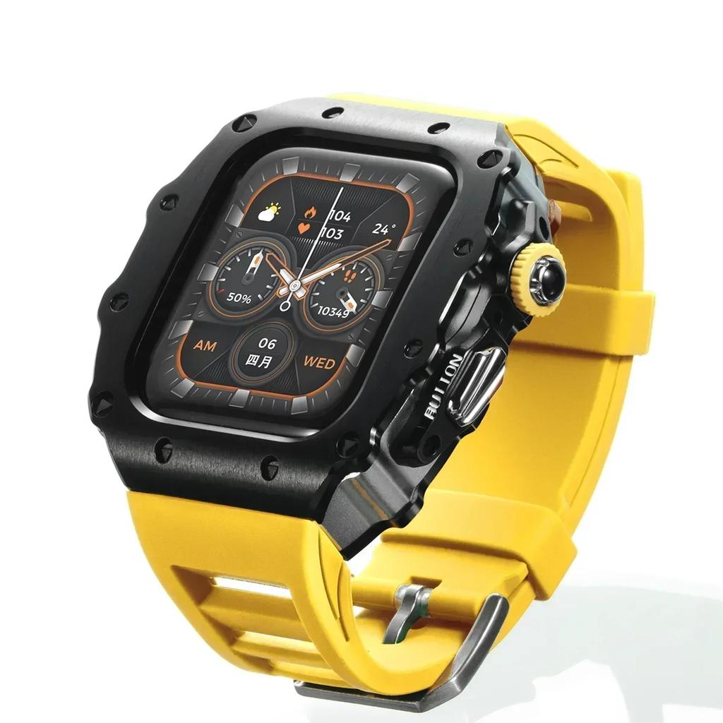 Luxus Metallgehäuse Mod Kit Für Apple Watch S11 10 46MM Edelstahlgehäuse +Silikonband für IWatch Serie 9 8 7 6 5 44mm 45mm