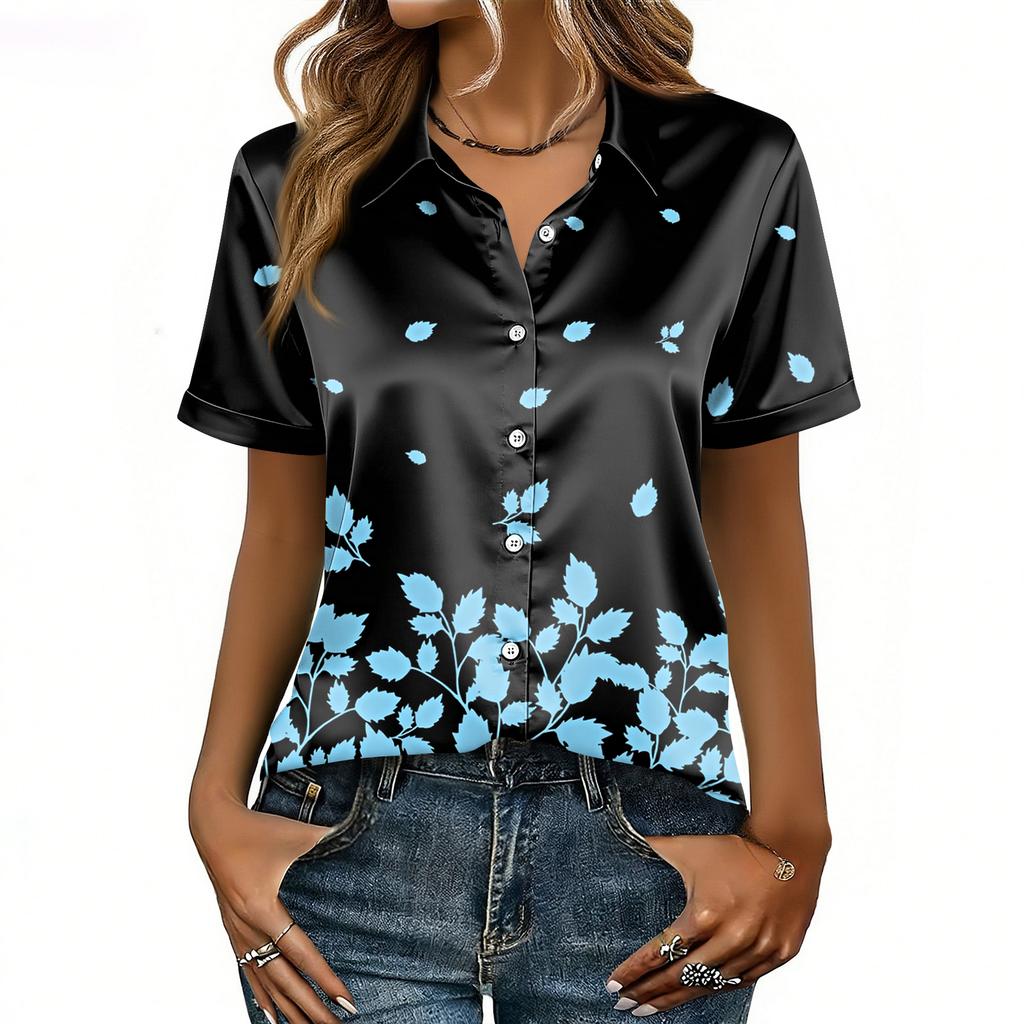 Dames satijnen blouse met korte mouwen, zijden tops, blouses met knoopsluiting, zakelijke casual outfits