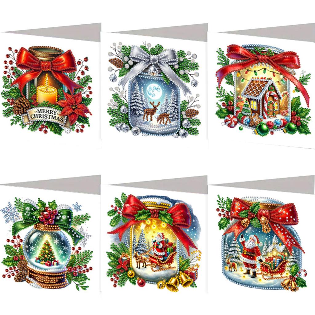 6pc/Set Diamond Painting Christmas Cards DIY Diamond Art Cards Christmas Snowman Flower Theme Greeting Card Blessings and Wishes