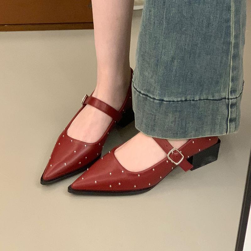 

Модные женские туфли на среднем каблуке с острым носком, неглубокие, модные, роскошные, дизайнерские женские туфли-лодочки на осень 2025 года, новые элегантные Zapatos De Mujer 39 вино красного